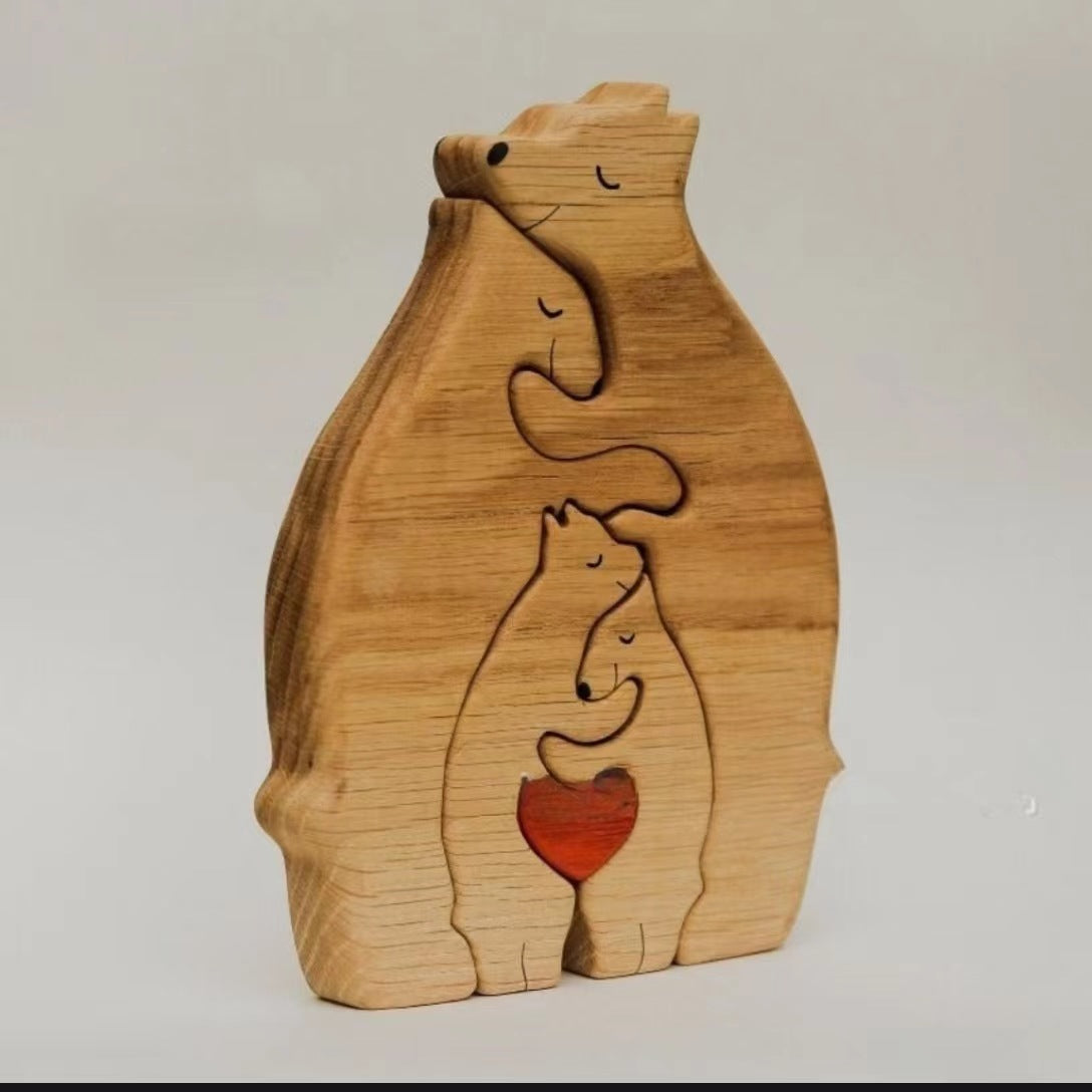 Wooden puzzle mother and child bear set