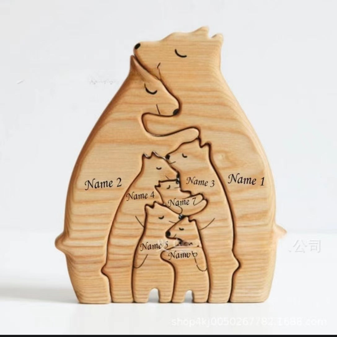 Wooden puzzle mother and child bear set