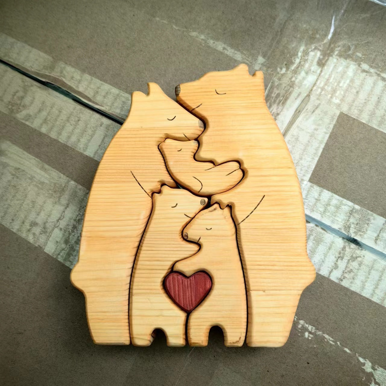 Wooden puzzle mother and child bear set