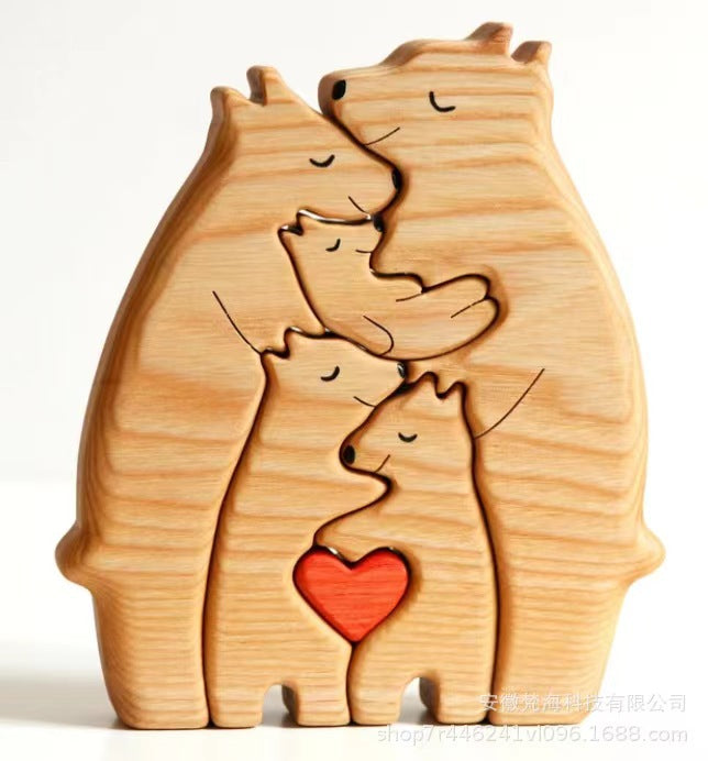 Wooden puzzle mother and child bear set