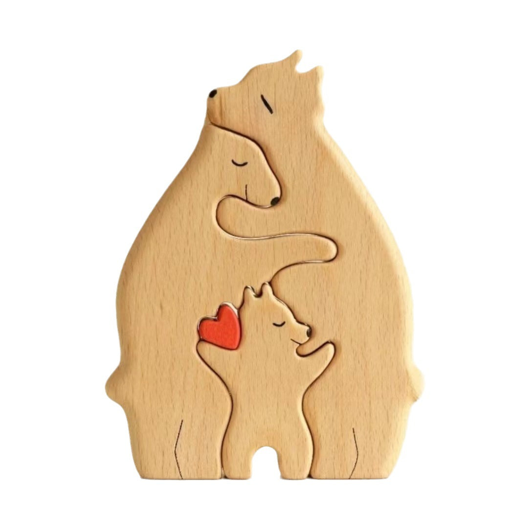 Wooden puzzle mother and child bear set