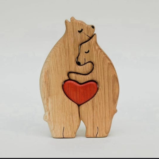 Wooden puzzle mother and child bear set