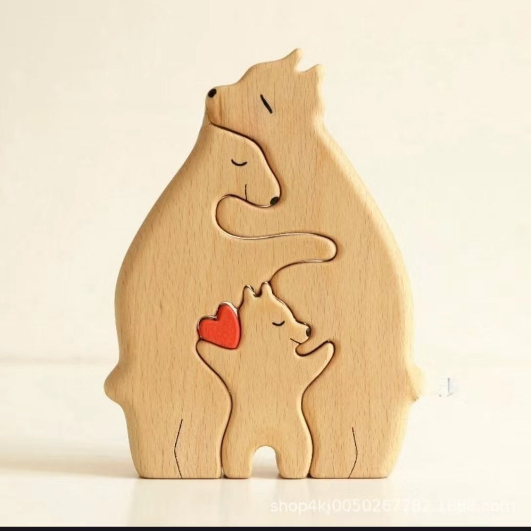 Wooden puzzle mother and child bear set